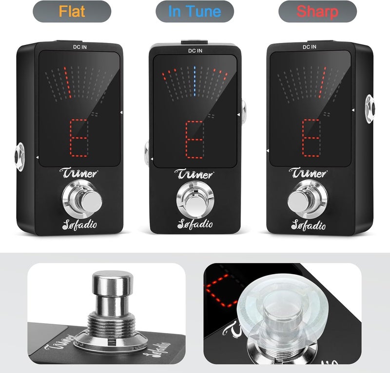 SOFADIO Tuner Pedal, Chromatic Guitar Tuner Pedal with Pitch Indicator for Electric Guitar and Bass True Bypass (Power supply not included) - Image 2